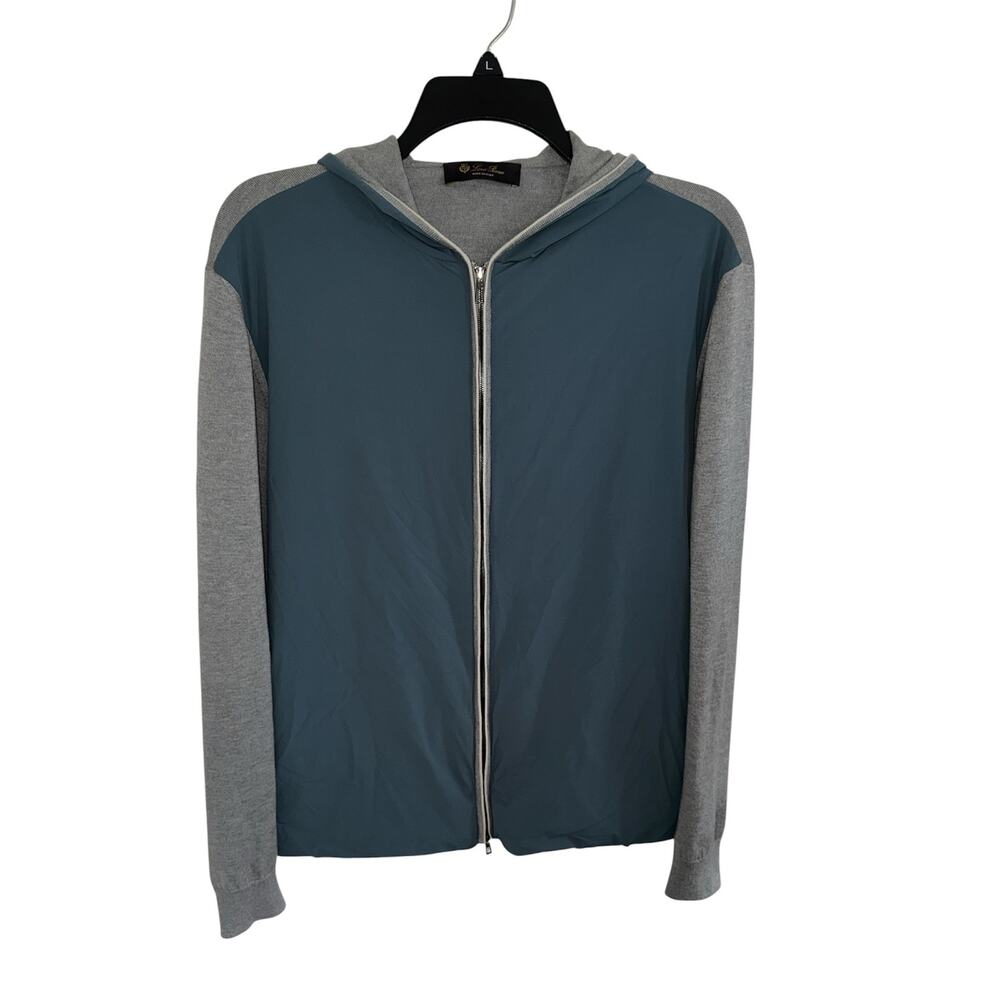 Loro Piana Cashmere/Cotton Zip Hoodie. Men’s Large. Teal/Gray